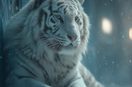 Weißer Tiger im urbanen Winter – Symbol für Stärke, Ruhe und Individualität, inspiriert von Snowtigz Streetwear Designs