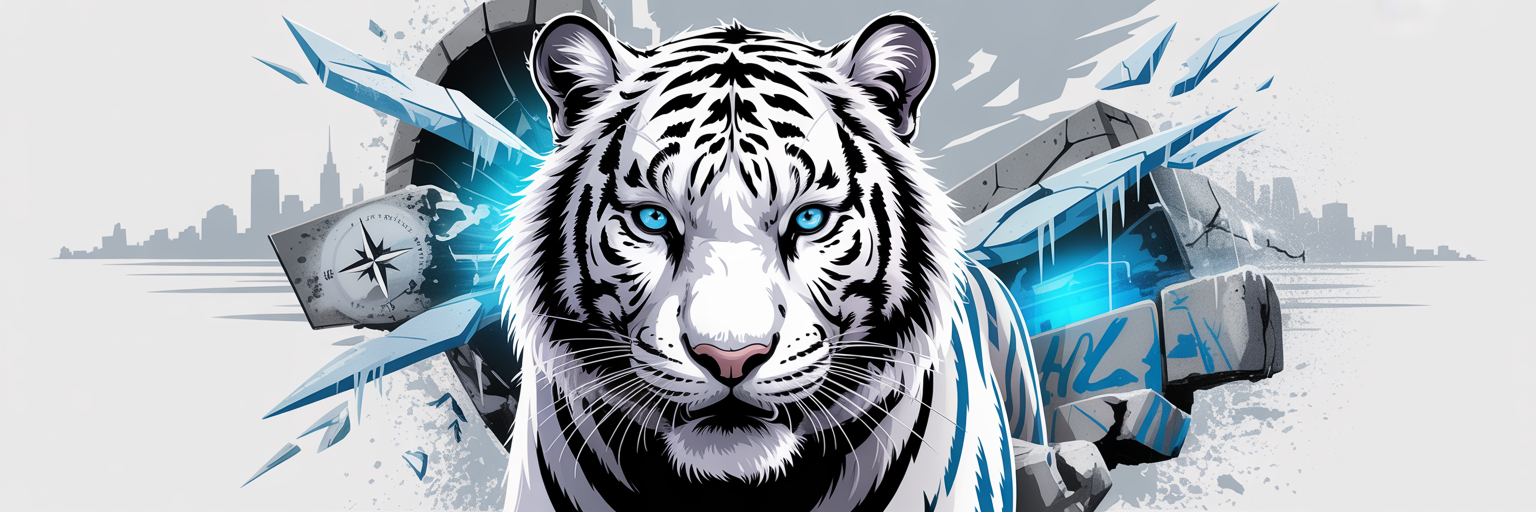 Snowtigz Kollektion – Weißer Tiger mit Graffiti, Eisrissen, Kompass und urbanem Streetstyle. Alle Designs: T-Shirts, Hoodies, Poloshirts & Caps.