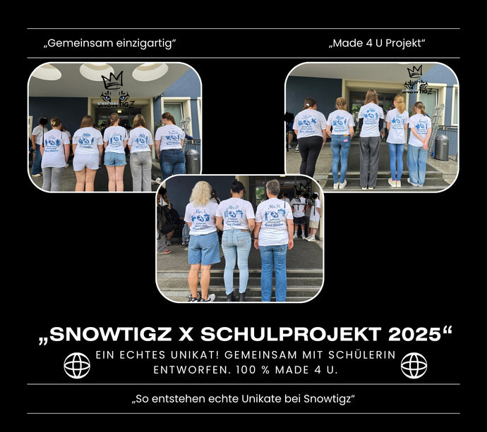 Snowtigz Schulprojekt mit einigen individuell gestalteten Designs für jeden einzelnen Schüler mit Schullogo