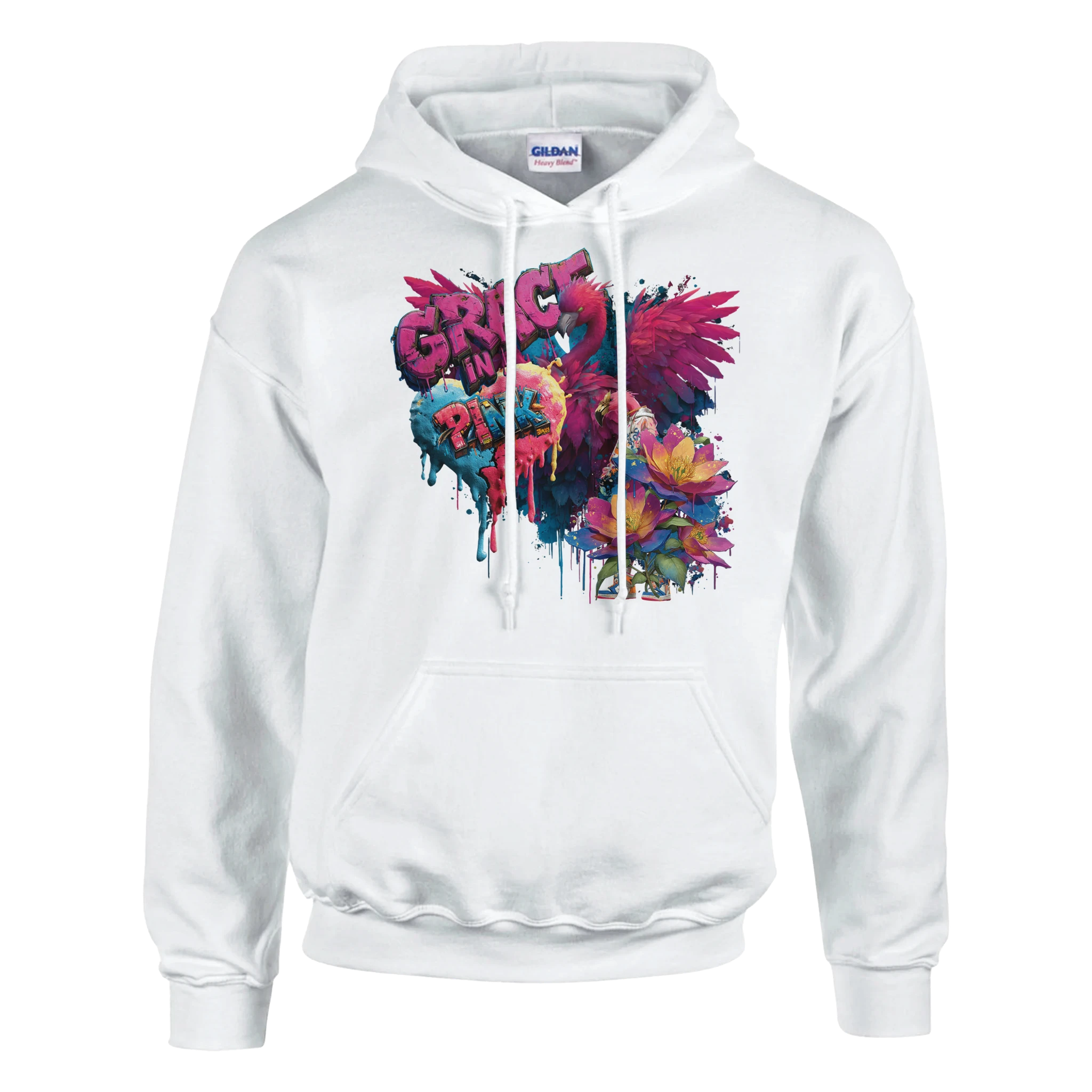 Wildlife Extended Hoodie mit Flamingo und Blüten