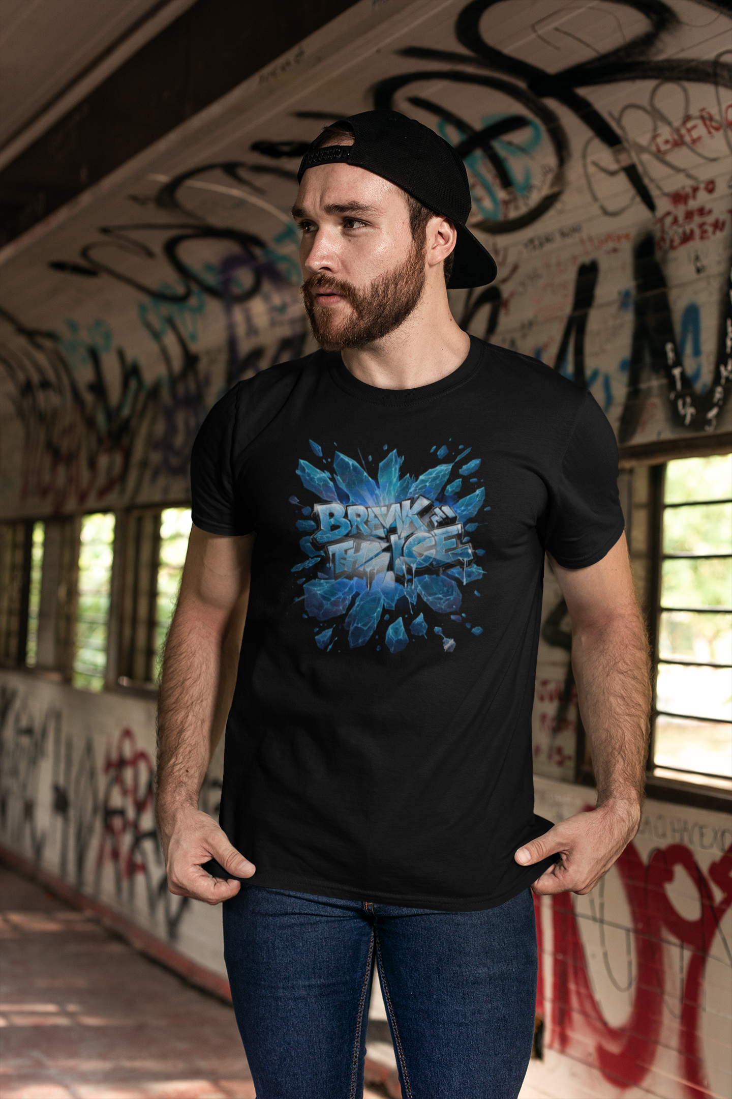 Streetwear Herren T-Shirt Break the Ice Eis-Graffiti Print