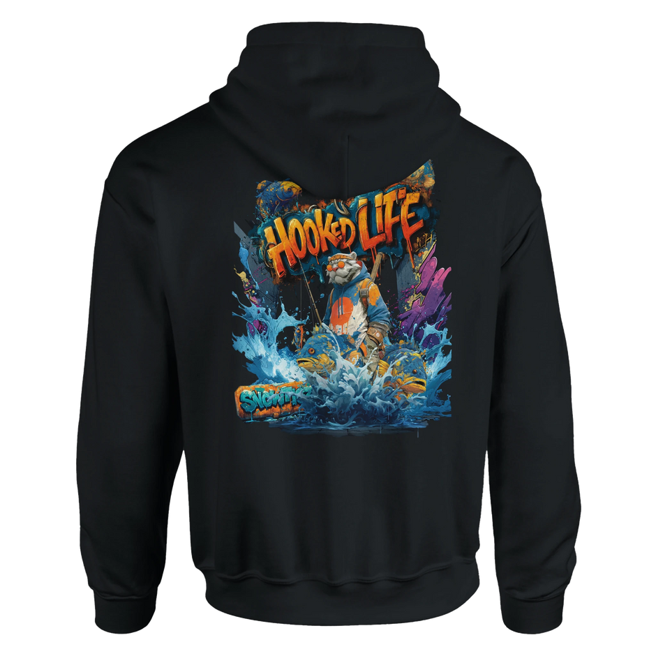 Urban Angler Hoodie mit Tiger und Fischen im Graffiti-Design