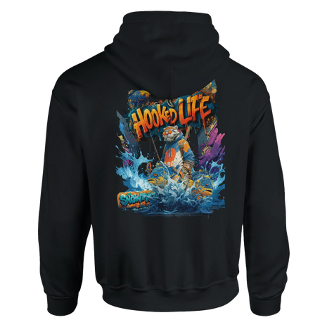Urban Angler Hoodie mit Tiger und Fischen im Graffiti-Design