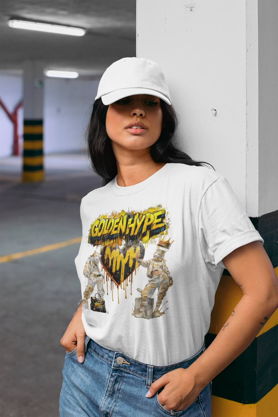 Damen Streetwear Shirt Golden Hype Snowtigz Urban Luxury Style