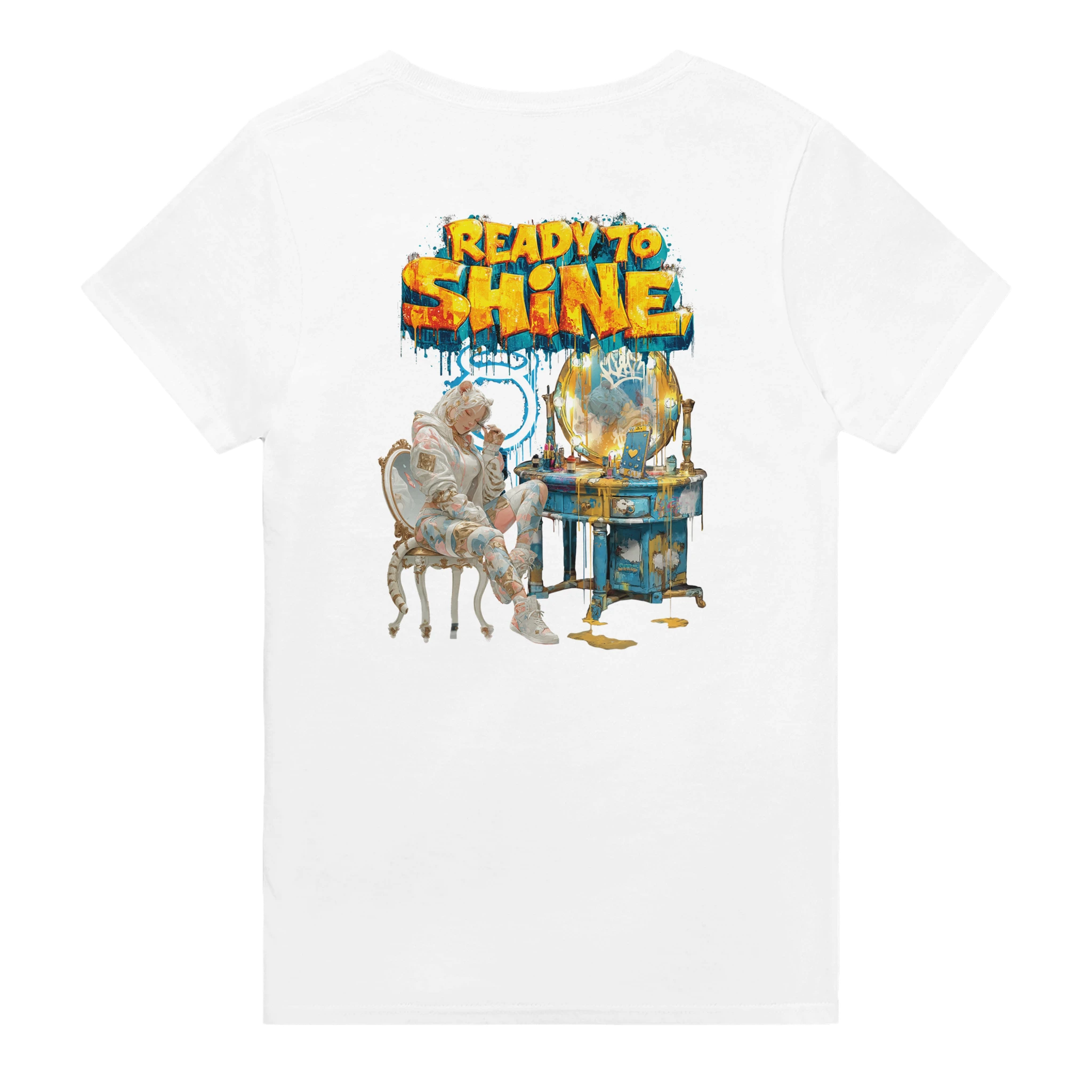 Urban Glamour T-Shirt mit Tigerin und Schminktisch-Design
