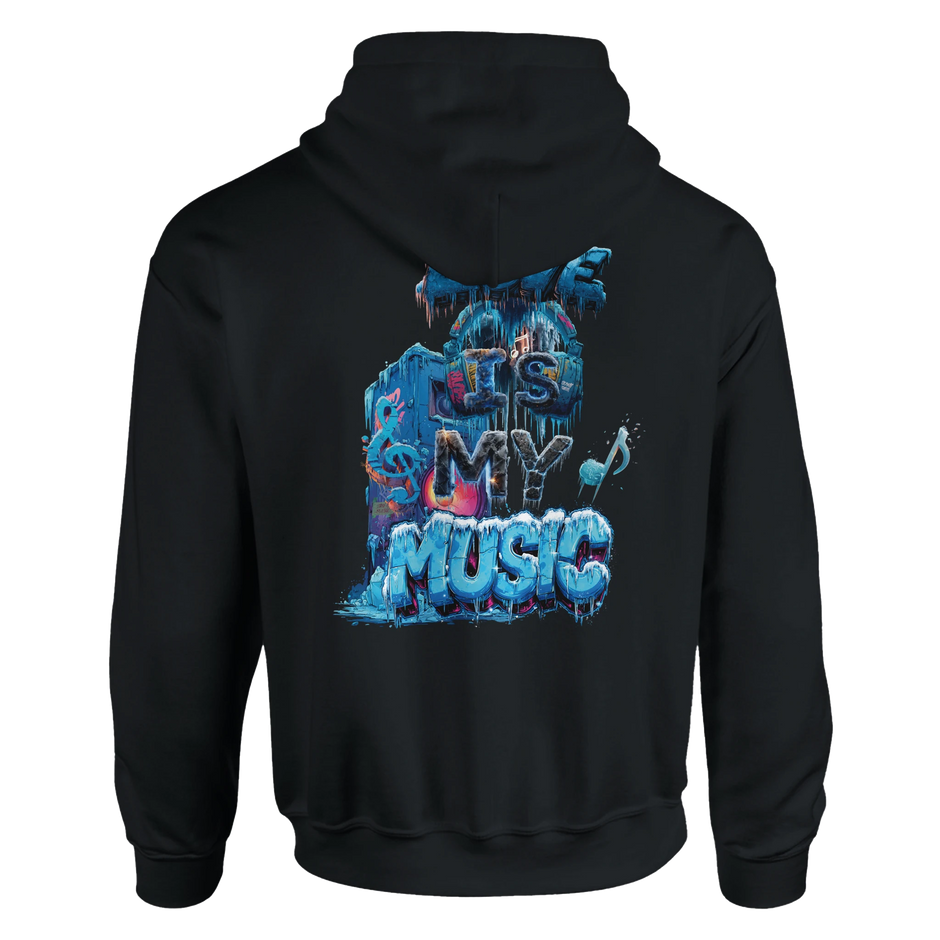 Backprint Hoodie Musik-Design mit Kopfhörern