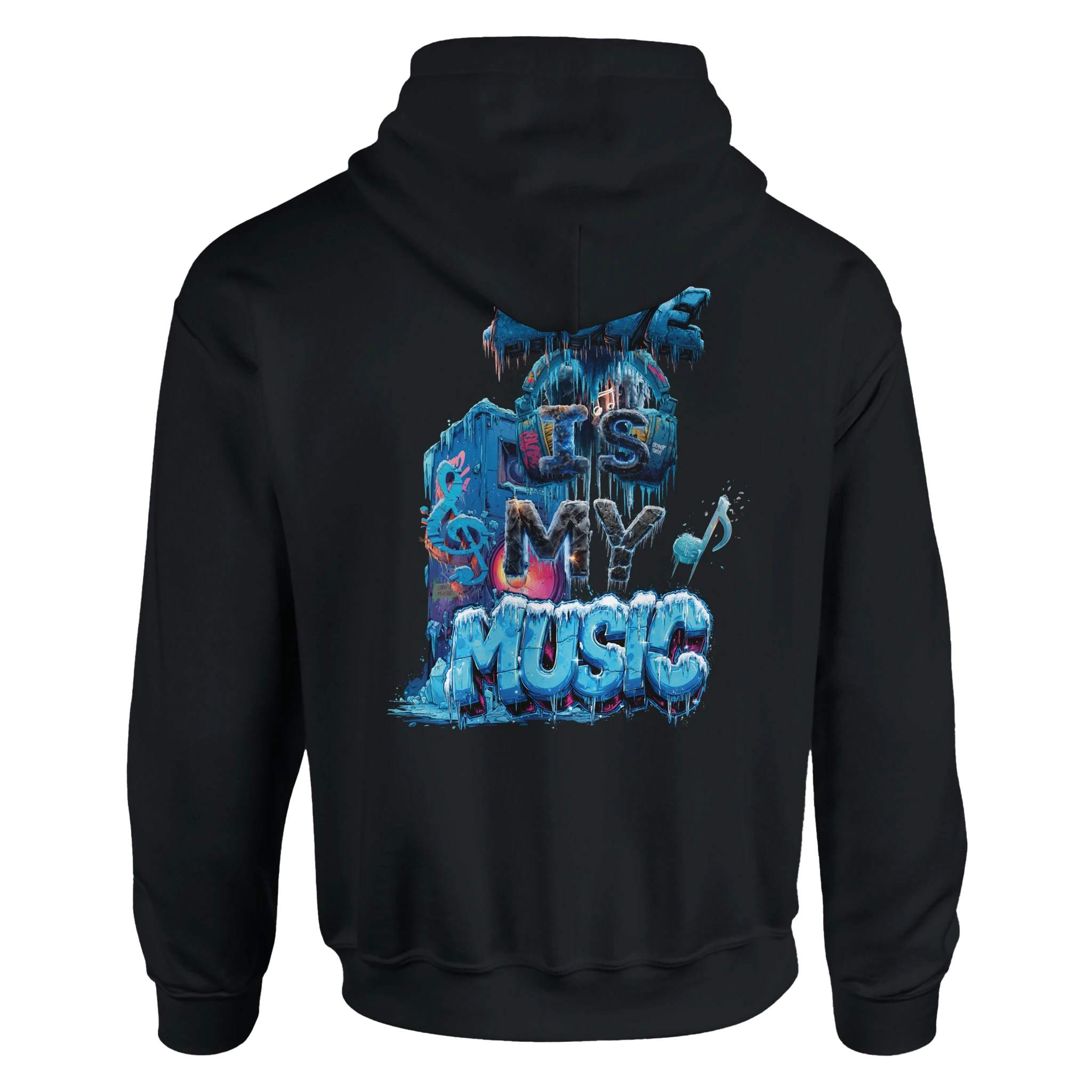 Backprint Hoodie Musik-Design mit Kopfhörern