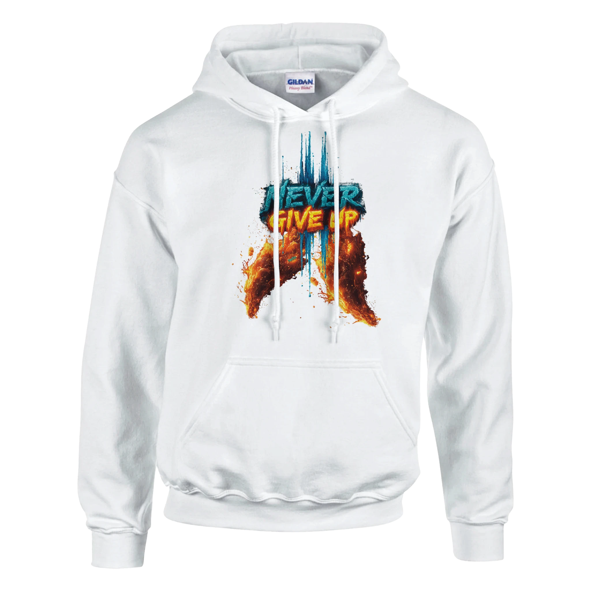 Herren Hoodie Never Give Up Snowtigz Streetwear Ice & Fire Art