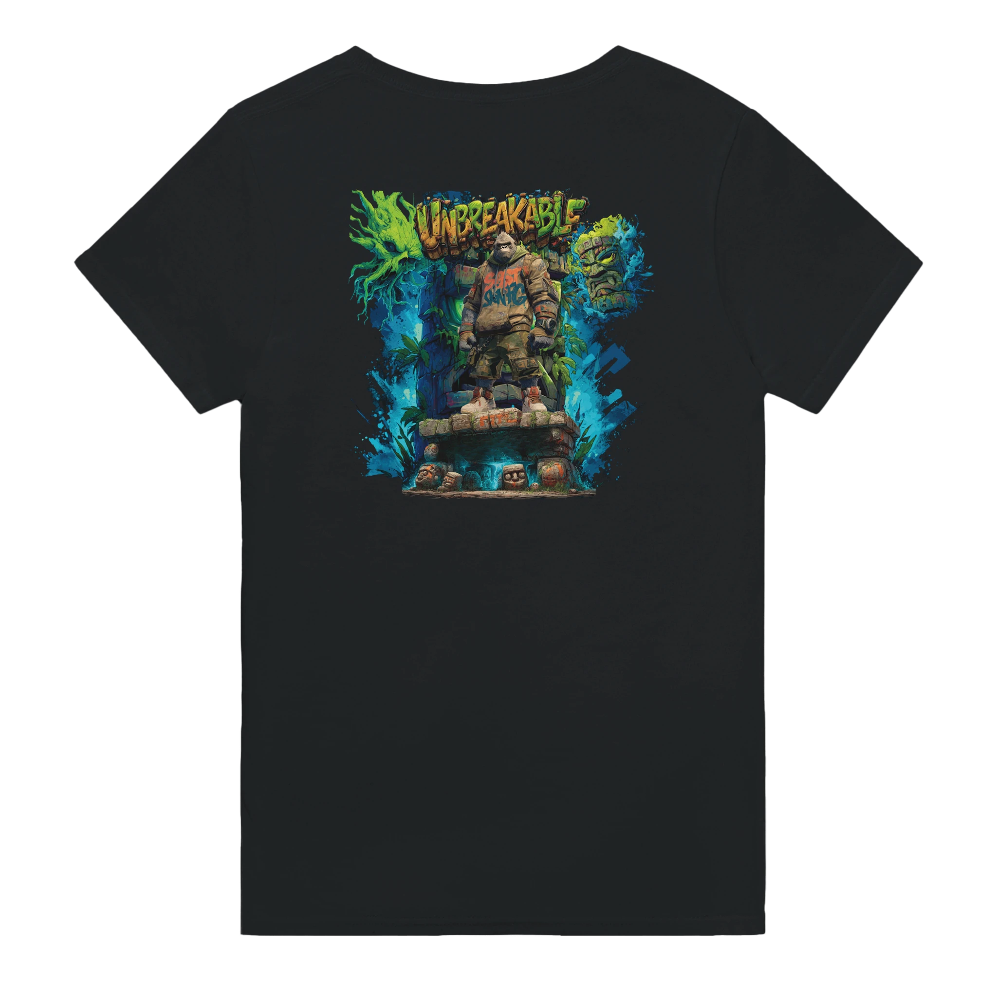 Backprint Herren Shirt mit Gorilla auf Tempelruinen