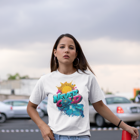 Damen T-Shirt Snowtigz Never Cold mit Sonne & Eis Frontprint