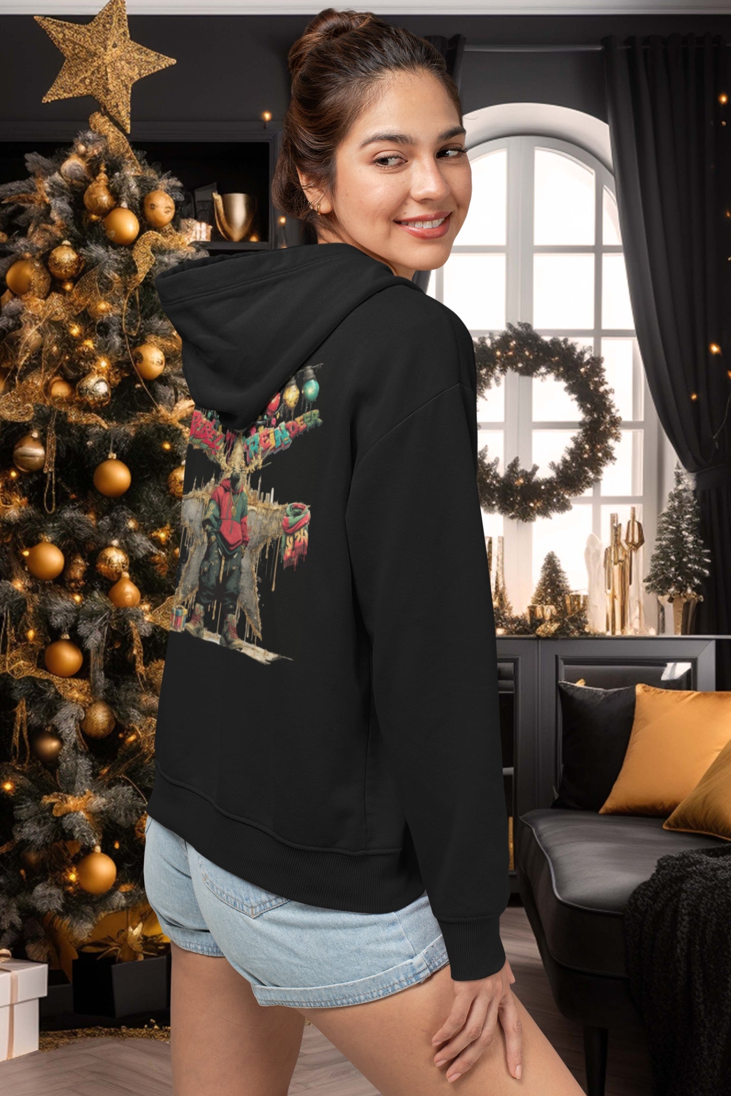 Snowtigz Rebel Reindeer Hoodie – rebellisches Rentier im Wildlife Christmas Look.