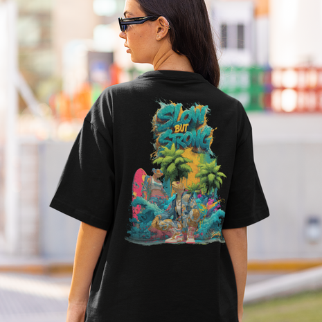 Damen T-Shirt Snowtigz Slow but Strong mit Schildkröten Backprint
