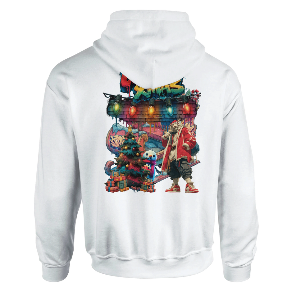 Schwarzer Hoodie Rückseite mit Urban XMAS Print – Streetstyle Look.