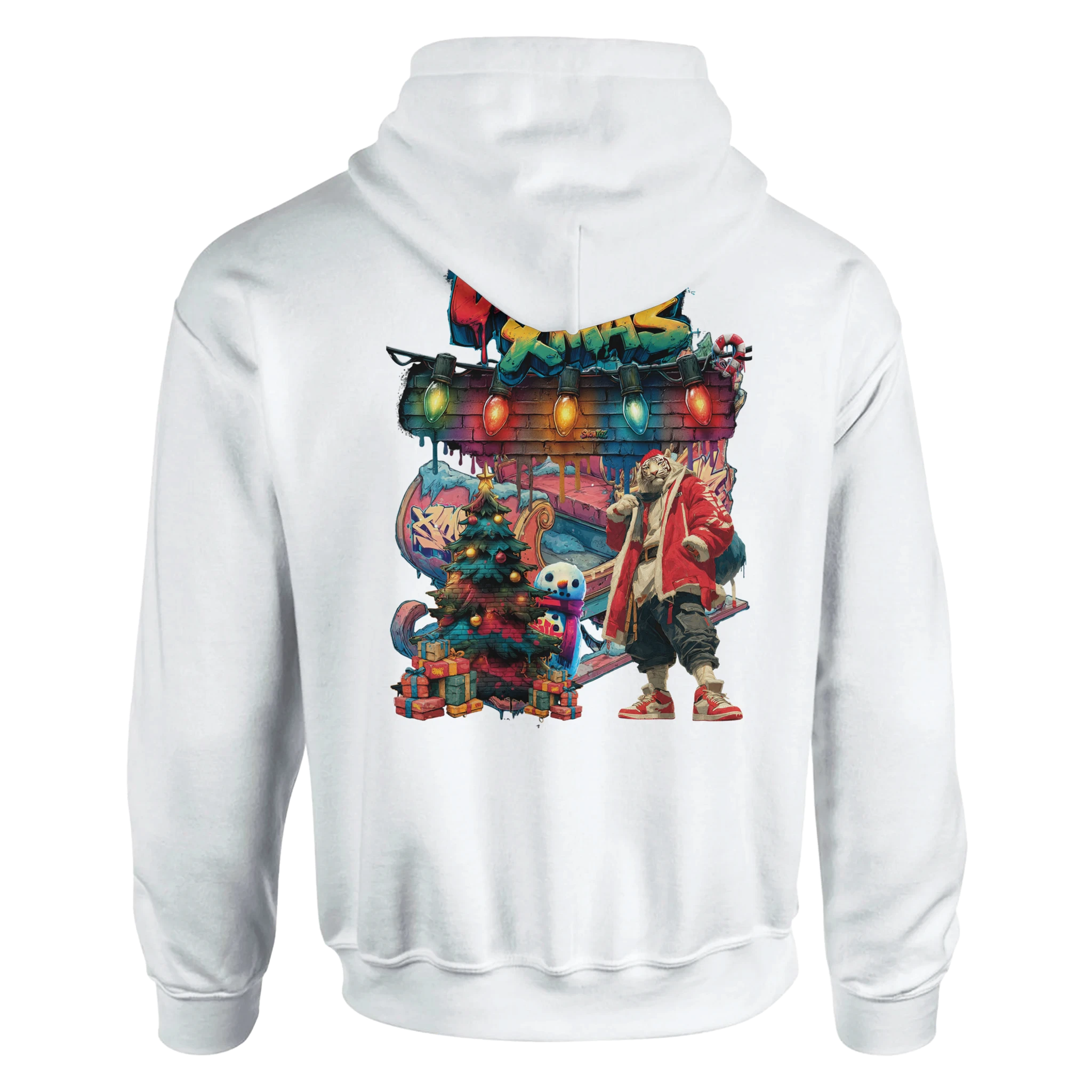 Schwarzer Hoodie Rückseite mit Urban XMAS Print – Streetstyle Look.