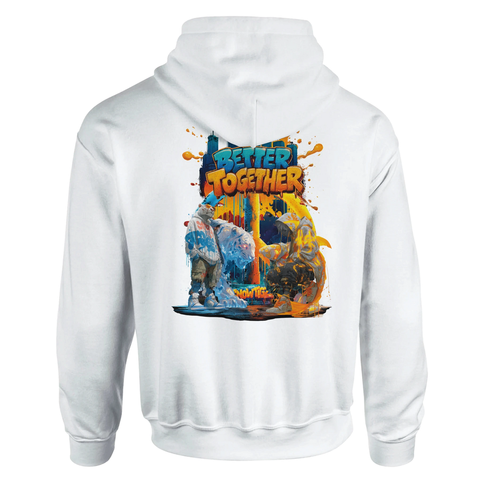 Urban Hoodie mit weißem Tiger und Skyline Graffiti