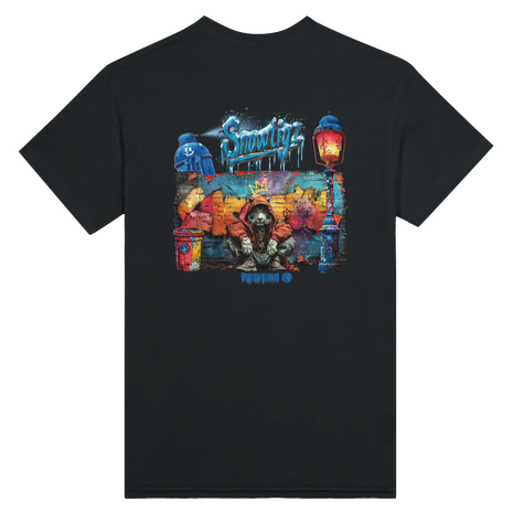 Detailaufnahme Herren T-Shirt Streetstyle Graffiti Wandmotiv