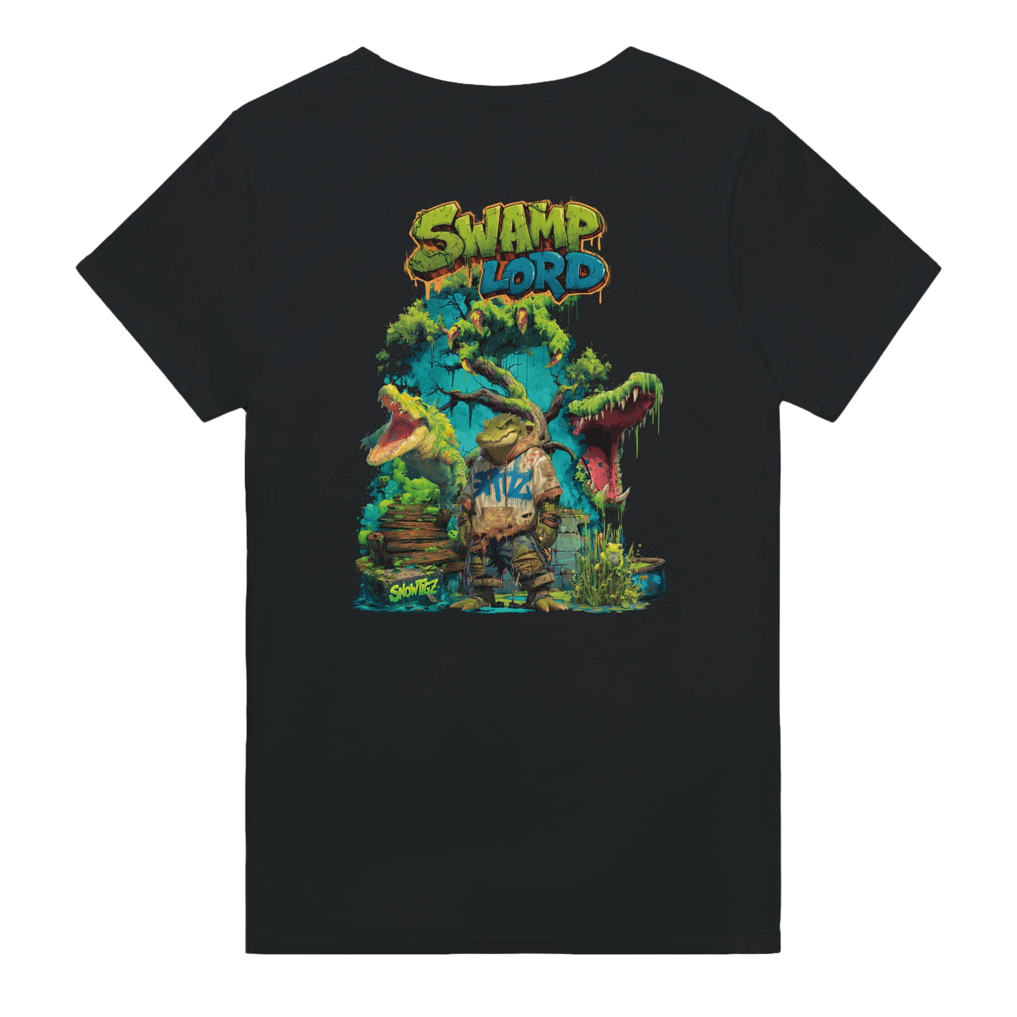 Wildlife Extended Krokodil T-Shirt mit Sumpf-Motiv. Snowtigz Streetwear.