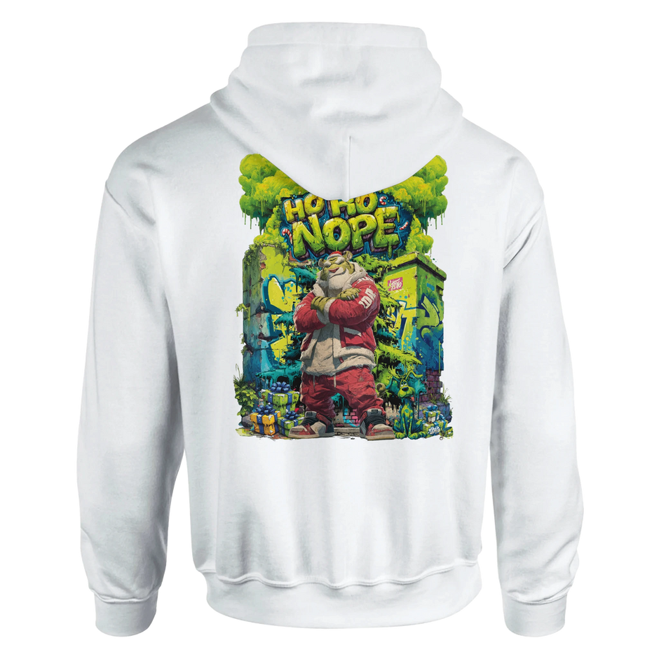 Unisex Hoodie Ho Ho Nope – Snowtigz Streetstyle Weihnachten mit Backprint und urbanem Tiger Santa