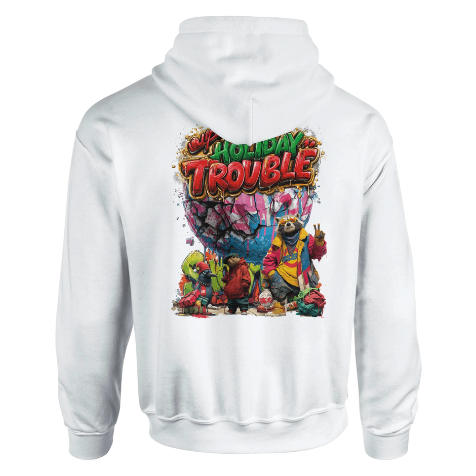 Urbaner Streetstyle Hoodie – Holiday Trouble Design mit frechen Weihnachtscharakteren