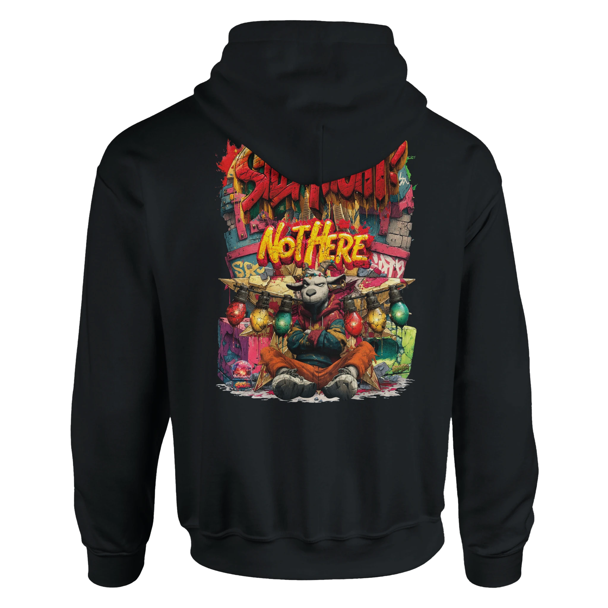 Urbaner Streetstyle Hoodie mit rebellischer Weihnachtsziege – Silent Night Not Here Design