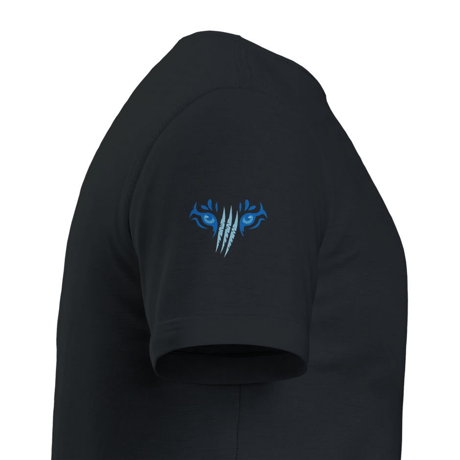 Herren Streetwear Shirt Snowtigz mit blauem Tigeraugen Ärmelmotiv