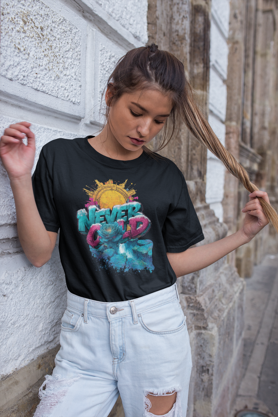 Damen Streetwear Shirt Snowtigz Never Cold mit Sonne-Eis Style