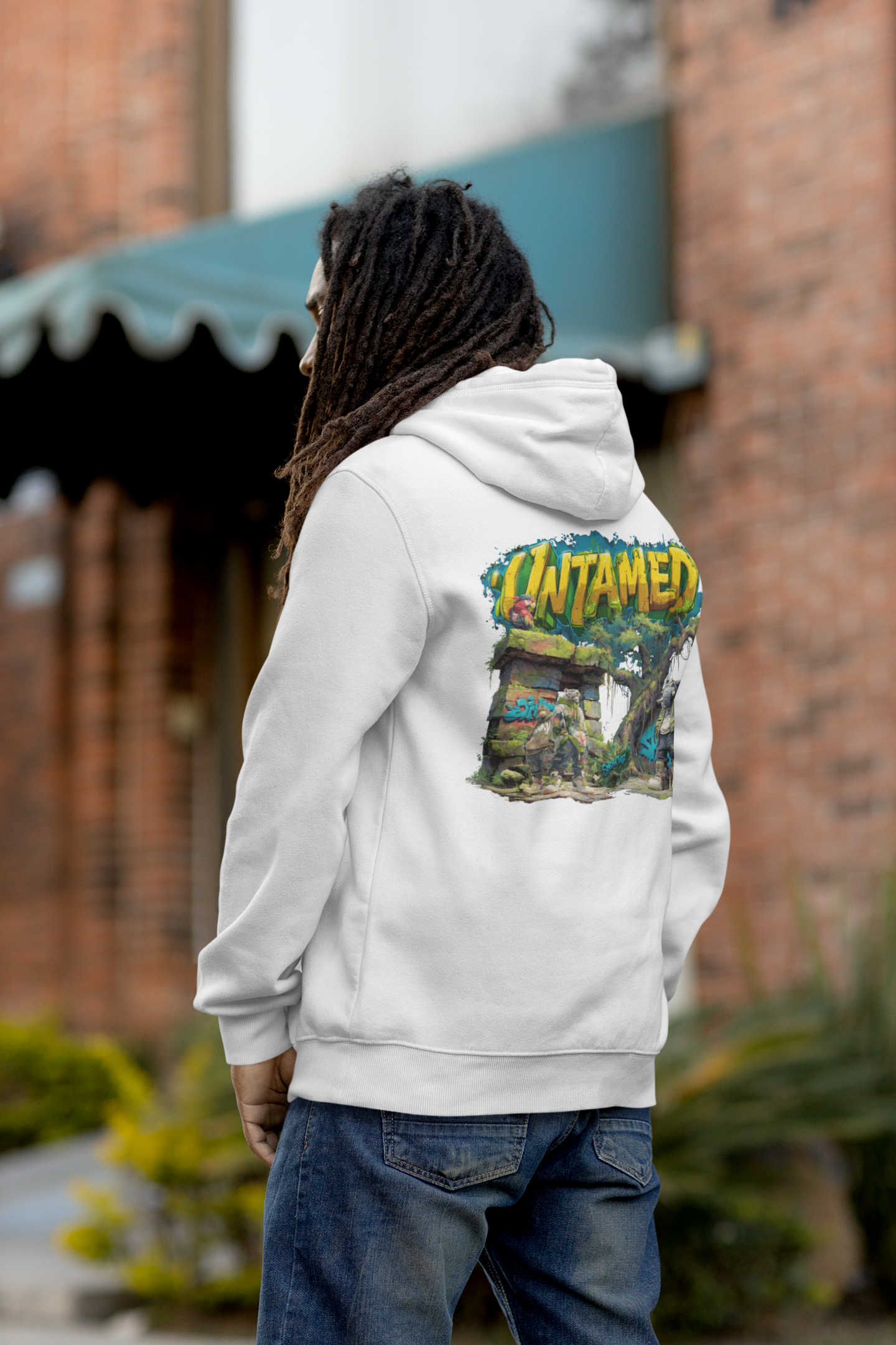 Herren Hoodie Untamed Backprint mit Tiger, Affe und Elefant