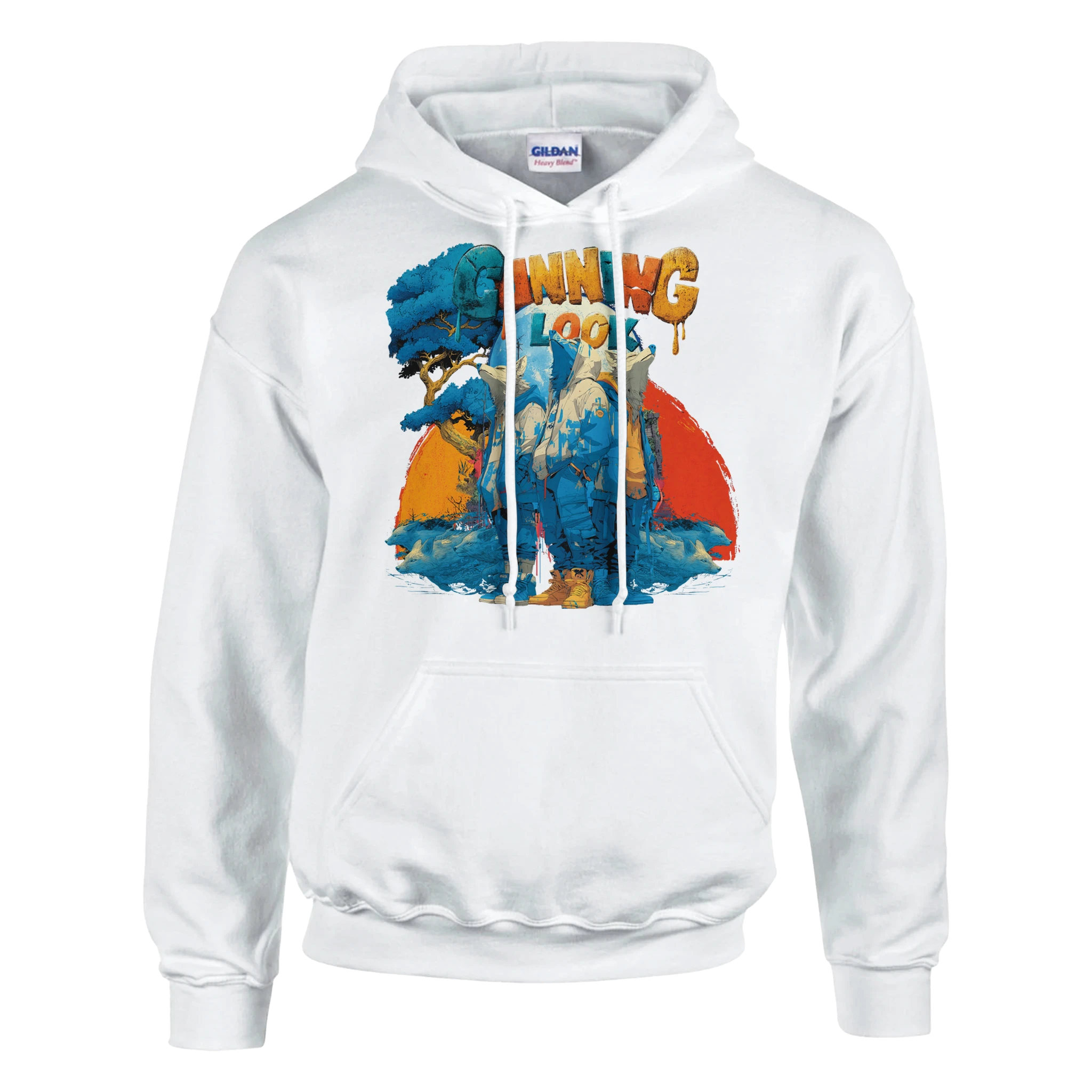 Wildlife Extended Hoodie mit drei Schakalen im Design
