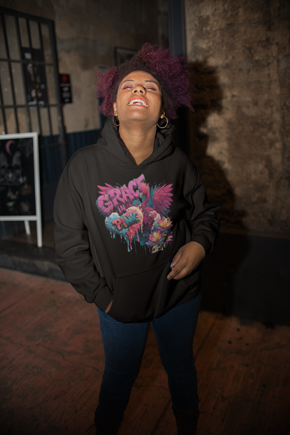 Snowtigz Hoodie Frauen mit pinkem Flamingo-Motiv