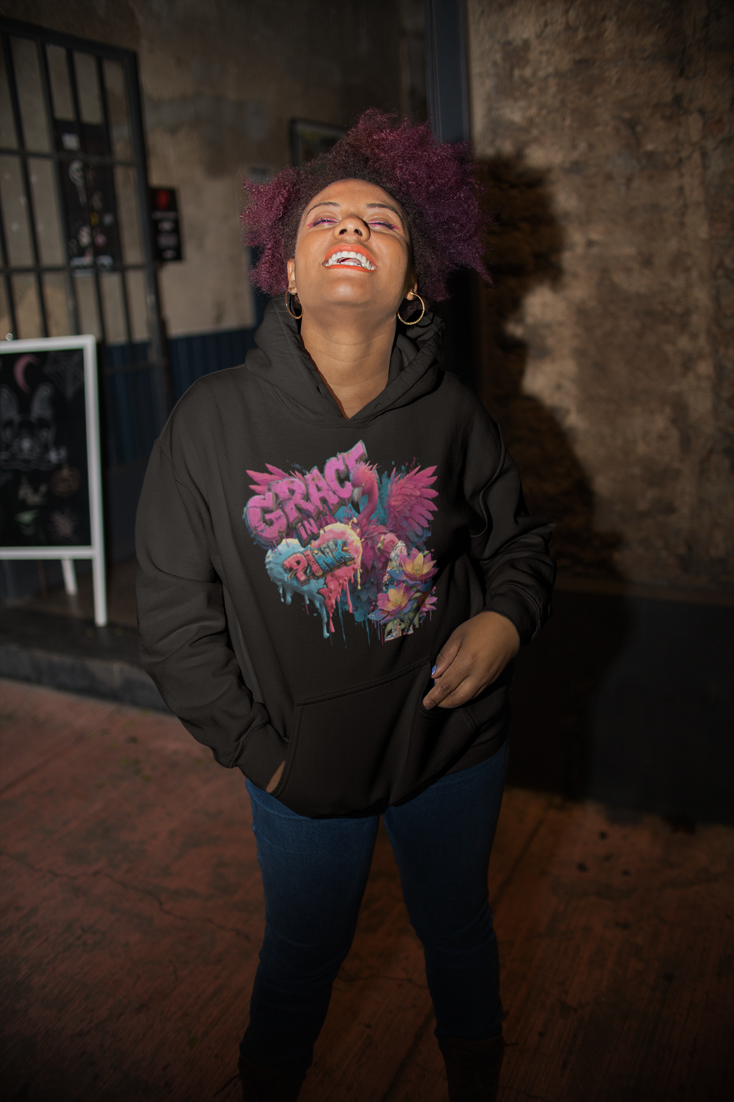 Snowtigz Hoodie Frauen mit pinkem Flamingo-Motiv