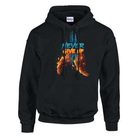 Herren Hoodie Never Give Up Streetwear mit Feuer und Eis Design