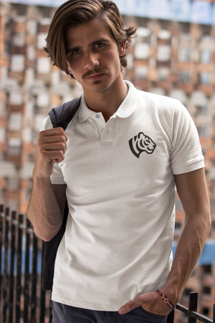 Herren Polo mit gesticktem Tigerkopf, dezentes Frontmotiv