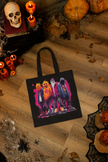 Halloween Tote Bag mit spooky Pumpkin Streetwear Gang – urbanes Snowtigz Design im leuchtenden Graffiti-Stil.
