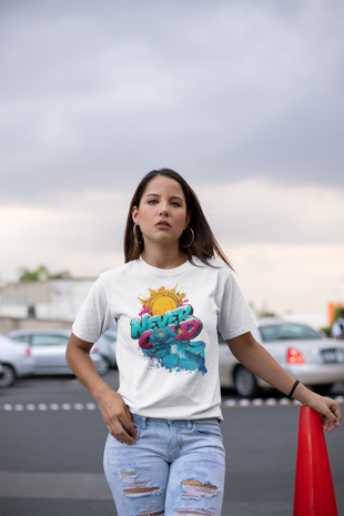 Damen T-Shirt Snowtigz Never Cold mit Sonne & Eis Frontprint