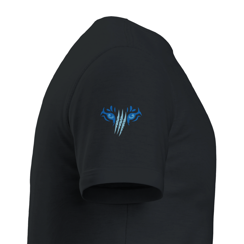 Herren Streetwear Shirt Snowtigz mit blauem Tigeraugen Ärmelmotiv
